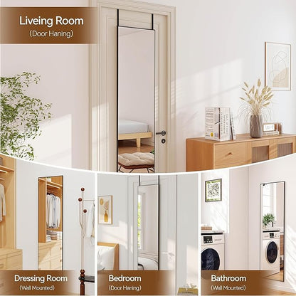 NARCISSUS 47x14 Mirror Door Hanging Full Length,Over Door or Wall Mounted Aluminum Alloy Frame Tempered Glass Rectangle Full Body Mirrors for Bedroom Dressing Living Room Bathroom 47 inch Black