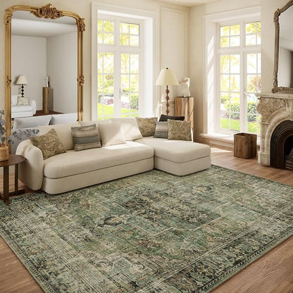 6x9 Area Rugs for Living Room: Washable Bedroom Rug Boho Vintage Rugs Stain Resistant Non Slip Low Pile Soft Lightweight Carpet for Kitchen Dining Room Farmhouse Nursery Kids Room