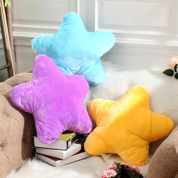 Unittype 3 Pack Star Throw Pillows15.75 inch Stuffed Cushion Decorative Plush Pillow Blue Violet Yellow Star Pillow for Bedroom Room Bed