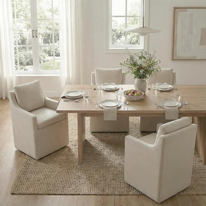 KISLOT Upholstered Dining Chairs Set of 1, Modern Dining Room Chairs with Casters & Washable Cover, Rolling Accent Chair with Hidden Storage for Kitchen, Farmhouse, Living Room, Flax Beige, 1 Box