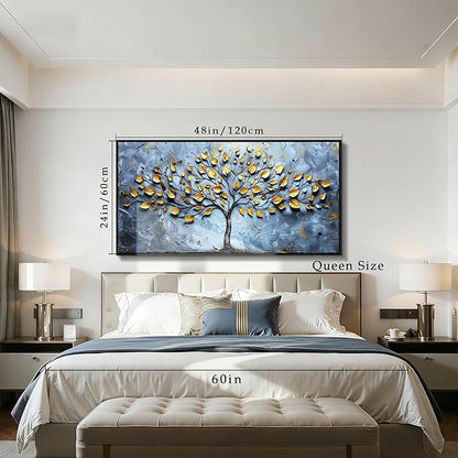 SERIMINO Tree of Life Wall Art, Large Framed Wall Art, Abstract Art Wall Decor, Blue Gold Tree Painting Prints, Nature Aesthetic Canvas Pictures for Living Room Bedroom Hallway Office Artwork 24"x48"