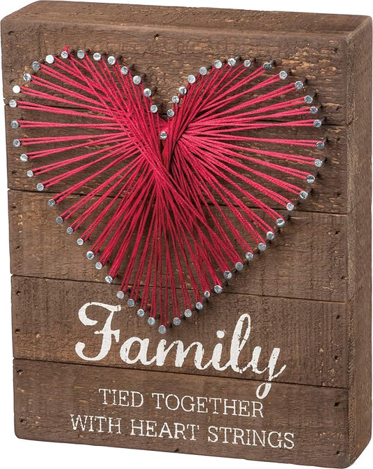 Primitives by Kathy Distressed Wood Slat Sign - 'Family Tied Together' with Hand-Strung Heart, Wall Art & Desk Decor for Home