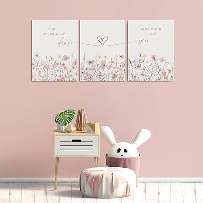 3Pcs Wildflower Nursery Canvas Wall Art Flower Botanical Sentence Poster Painting Picture Wall Decor Boho Girl Nurseries Print Artwork for Nursery Baby Room Living Room Bedroom Home Decoration16x24in