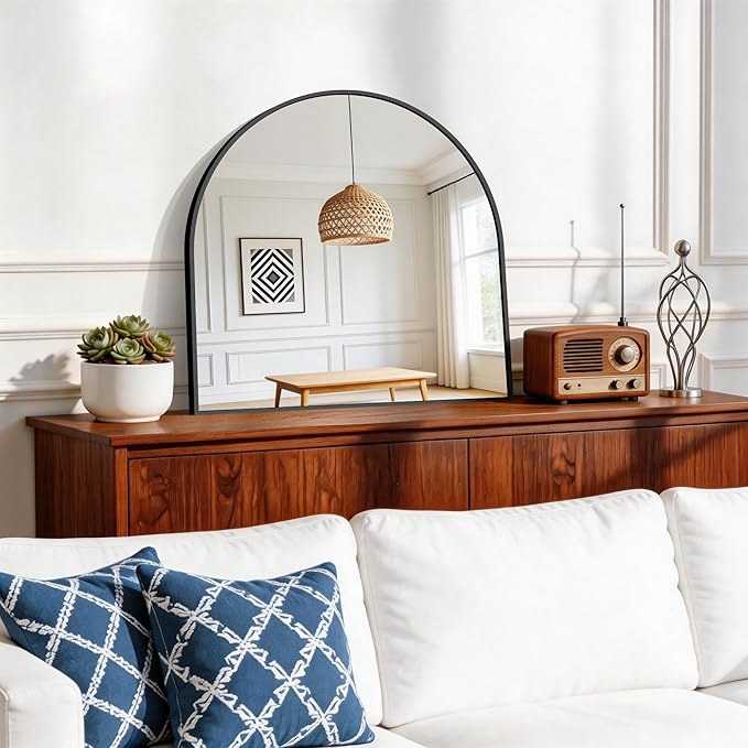 CIRCUMI Arched Wall Mirror, 24"x24" Black Arched Mirror with Tempered Glass, Metal Frame, Large Size for Entryway Table, Mantel,Living Room,Over Sink,Arch Mirror for Decor,Shatterproof&Crystal-Clear