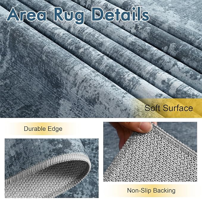 8x10 Ft Large Area Rugs for Living Room, Soft Non-Slip Washable Rugs Modern Abstract Pattern Carpet for Bedroom Indoor Floor Nursery Home Decor (Blue Grey)