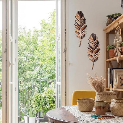 Yerliker 2 Pcs Wooden Driftwood Leaf Wall Art Decor Hanging Sculpture Farmhouse Botanical Hanging Living Room Bedroom Bathroom Kitchen Office Boho Home Decorations 16-5.5''(Vintage Brown)