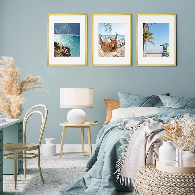 Fixwal 12x16 Poster Frame Set of 6 with Shatter Resistant Plastic Glass, Thin Border and Light Weight Photo Frames for Wall Decor Diamond Art, Gift for Mother's Day, Father's Day, Graduation, Gold
