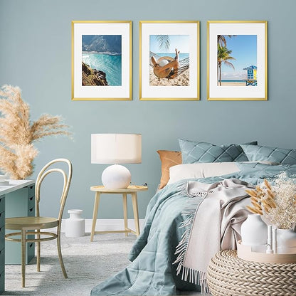 Fixwal 12x16 Poster Frame Set of 6 with Shatter Resistant Plastic Glass, Thin Border and Light Weight Photo Frames for Wall Decor Diamond Art, Gift for Mother's Day, Father's Day, Graduation, Gold