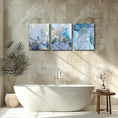 Blue Abstract Canvas Wall Art For Living Room Bedroom Wall Decor Office Pictures Watercolor Wall Paintings Bathroom Home Decoration Posters Prints Artwork 12'' X 16'' 3 Piece Set