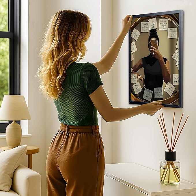 Wood Framed Black Girl Wall Art, African American Woman Canvas Print with Motivational Quotes, Christian Inspirational Wall Decor, Modern Fashion Black Woman Poster for Bedroom Living Room 12x16 Inch