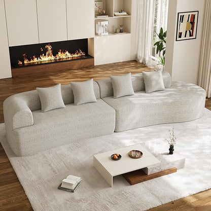 147" Oversized Sectional Sofa for Living Room, Modern Luxury Plush Chenille 4-Seater Extra Deep & Wide Seat Curved Cloud Couch with 4 Throw Pillows, No Assembly Needed, Light Grey