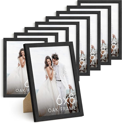 HAUS AND HUES 6x8 Black Oak Frame Set of 9 - Wooden Poster Holders, Plexiglass-Protected Design
