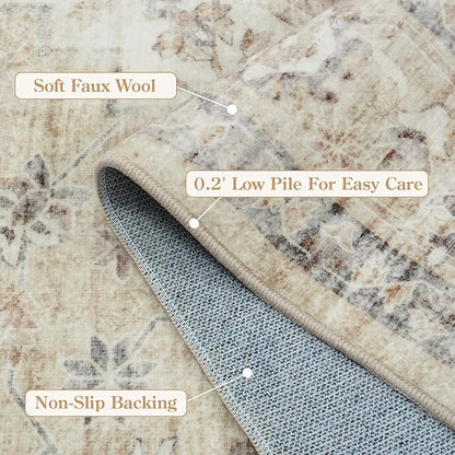 LIVEBOX Washable 2x6 Runner Rug for Bathroom, Non Slip Kitchen Mats for Floor Entryway, Boho Indoor Front Door Mat Low-Pile Runners for Hallways, Farmhouse Rugs for Bath Laundry, Tan