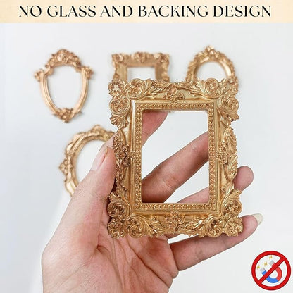 97 Decor Small Gold Picture Frames Set (No Standing & Backing) - 10 Mini Vintage Frames For Galley Wall, Assorted Gold Vintage Picture Frame Bulk, Antique Ornate Miniature Frame (Non-magnetic)