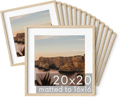 HAUS AND HUES Beige Oak Wood 20x20 Picture Frames - Set of 15, Square Frames with Plexiglass, Modern Gallery Wall Frames for Posters (20x20 in, Beige, Set of 15)