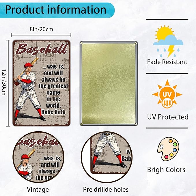 Baseball Metal Signs Was Is and Will Always Be the Greatest Game in the World Tin Sign 8x12 Inch Baseball Boy Room Decor Home Kitchen Garden Bar Pub Bedroom Office