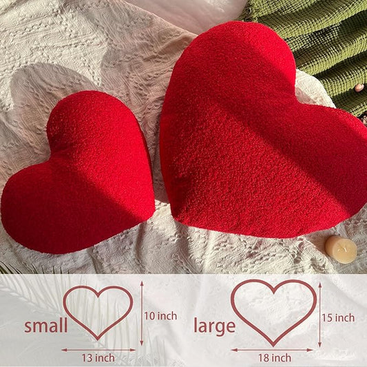 EastTree Heart Pillows, Red Heart Shaped Pillows, Love Throw Pillows, Cute Sherpa Heart Decor, Small Fluffy Pillows, Women Girls Living Bedroom Home Decoration 10x13 Inch