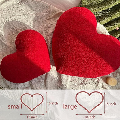 EastTree Heart Pillows, Red Heart Shaped Pillows, Love Throw Pillows, Cute Sherpa Heart Decor, Large Fluffy Pillows, Women Girls Living Bedroom Home Decoration 15x18 Inch