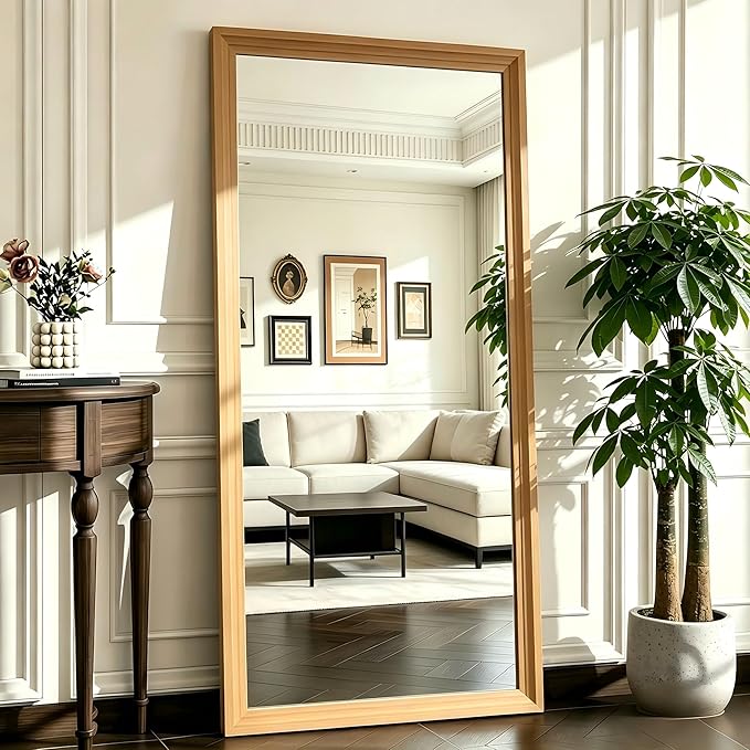 ZHUNFA Full Length Mirror,71x32 Inch Full Length Mirror Wall Mounted,Vertical Hanging,Leaning Standing for Bedroom,Living Room,Rectangular Wooden Frame,Walnut Color.