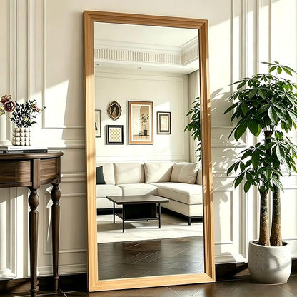 ZHUNFA Full Length Mirror,71x32 Inch Full Length Mirror Wall Mounted,Vertical Hanging,Leaning Standing for Bedroom,Living Room,Rectangular Wooden Frame,Walnut Color.