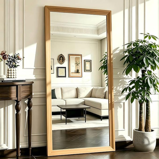 ZHUNFA Full Length Mirror,71x32 Inch Full Length Mirror Wall Mounted,Vertical Hanging,Leaning Standing for Bedroom,Living Room,Rectangular Wooden Frame,Walnut Color.