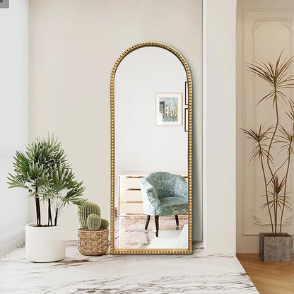 BAODANFU Vintage Full Length Wall Mirror, Large Gold Arch Floor Mirror 20"X53" with Antique Beaded Metal Frame for Dresser Living Room, Decorative Mirrors for Entryway Hallway Bathroom