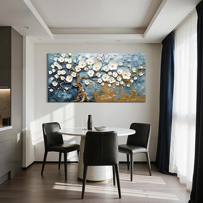 SERIMINO Oversized Wall Art, Tree of Life Wall Art, Modern Art Wall Decor, White Flowers Tree Picture Prints, Elegant Extra Large Paintings for Living Room Bedroom Dining Room Office Hotel 29"x57"