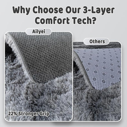 Shag Rugs for Living Room 5x7, Ultra Soft Abstract Grey Big Fuzzy Rugs for Bedroom, 5 x 7 Fluffy Shaggy Plush Carpet Girls Kids Room Dorm Upgrade Non-Slip