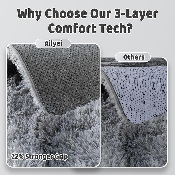 Shag Rugs for Bedroom, 4x6 Abstract Grey Soft Fuzzy Rugs for Living Room, Fluffy Shaggy Plush Carpet Girls Kids Room Dorm Upgrade Non-Slip
