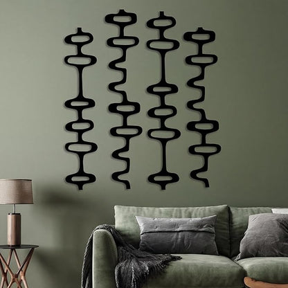 Wenqik 8 Pack Mid Century Modern Wall Decor Wood Midcentury Vintage Retro 3D Large Art Wall Sculpture Elegance Abstract Geometric Panels for Interior Living Room Home Office Bedroom(Black)