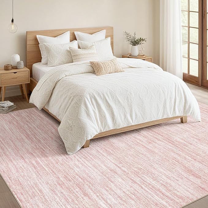 Nakagishi 8X10 Area Rugs Living Room: Washable Large Vintage Rug Neutral Non-Slip Soft Stain Resistant Indoor Carpet for Bedroom Nursery Dining Room Office Playroom - Pink-01