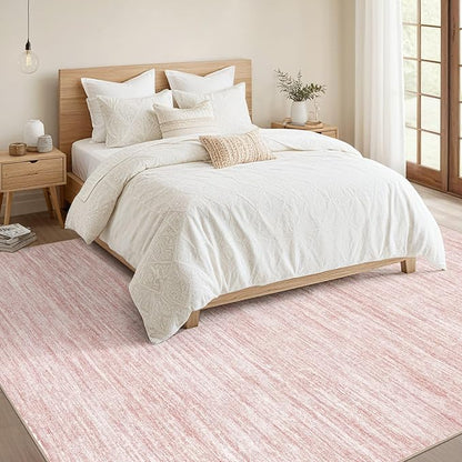 Nakagishi 10x14 Area Rugs Living Room: Washable Large Vintage Rug Neutral Non-Slip Soft Stain Resistant Indoor Carpet for Bedroom Nursery Dining Room Office Playroom - Pink-01