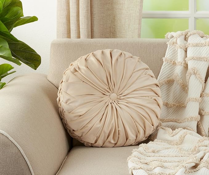 SARO LIFESTYLE Round Velvet Pintucked Poly Filled Throw Pillow (Set of 2)