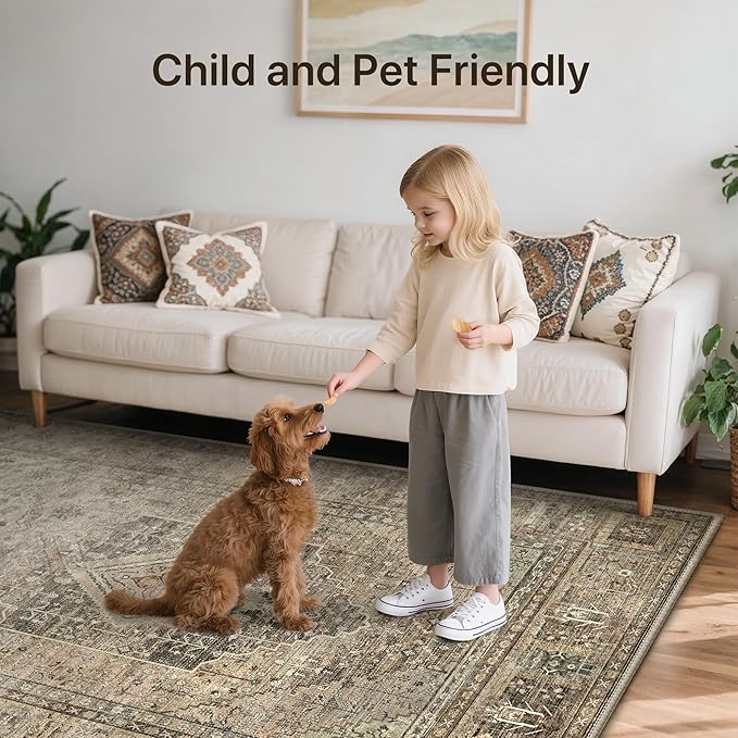 GENIMO Runner Rug 2x5 Non Slip Machine Washable Hallway Vintage Runner Rug, Lightweight Low Pile Rugs for Entryway, Hallway, Kitchen and Corridor, Chestnut Tan