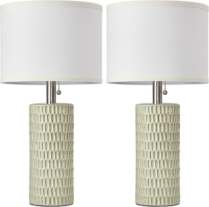 Reaketon Table Lamps for Living Room Set of 2, Ceramic Table Lamps for Bedroom, 20" Modern Lamps for Night Stands, Light Green