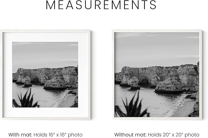 HAUS AND HUES White Oak Wood 20x20 Picture Frames - Set of 9, Square Frames with Mat, Premium White Frames for Posters and Artwork (20x20 in, White, Set of 9)