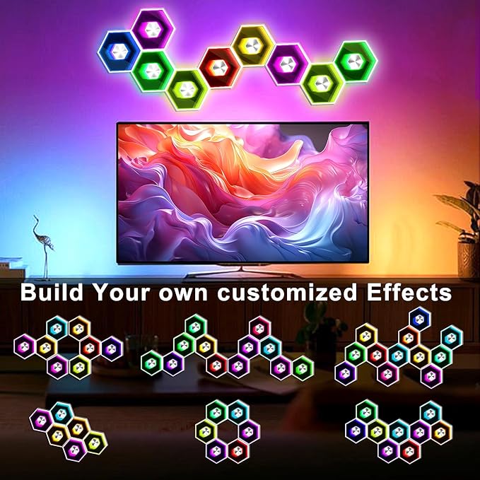 10 Pack Hexagon Lights Wall RGBW Panel - Hexagonal Led Lights Room Decor Wall Lights，with Smart APP Music Sync Honeycomb Shape Panels Hexagon for Gaming Lights Bedroom Children Decor