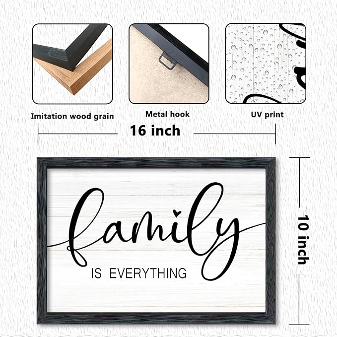 AuraPeak Family Is Everything Wall Decor Rustic Dining Room Sign for Horizontal Home Living Room Entryway Hallway Wood Hanging Plaque Wall Art Decoration (Black 16"×10")