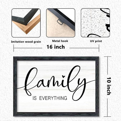 AuraPeak Family Is Everything Wall Decor Rustic Dining Room Sign for Horizontal Home Living Room Entryway Hallway Wood Hanging Plaque Wall Art Decoration (Black 16"×10")