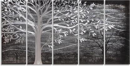 Yihui Arts Metal Tree Wall Decor Hand Grind On Aluminum Modern Abstract Nature Wall Art Contemporary Landscape Pictures for Living Room Bedroom Dinning