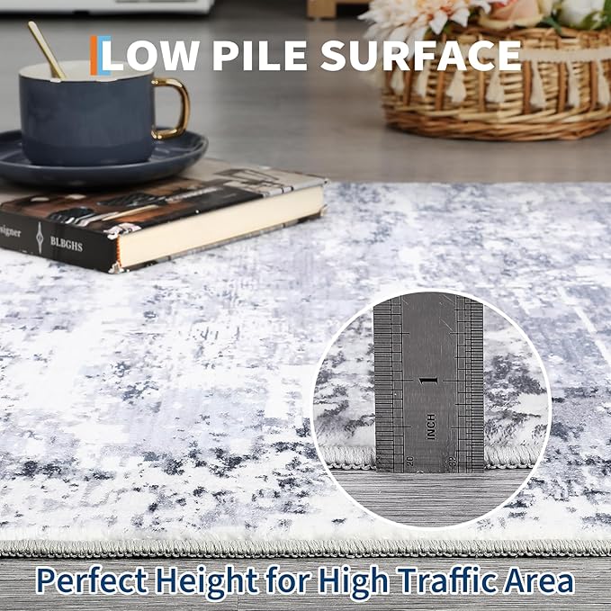 ROYHOME Modern Abstract Runner Rug 2x5 Washable Non Slip Stain Resistant Rug for Bedroom Living Room Non Shedding Low Pile Indoor Floor Cover,Light Grey