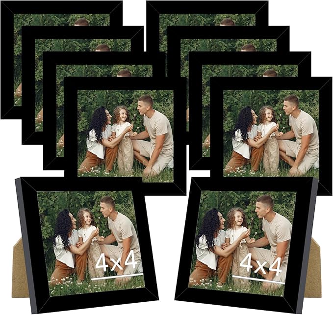 JCJMY 10 Packs 4x4 Picture Frames, Lightweight 4 by 4 Frames Bulk Set of 10 Collage Wall Decor Photo Frames Set for Wall and Tabletop, Black