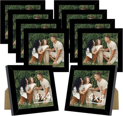 JCJMY 10 Packs 4x4 Picture Frames, Lightweight 4 by 4 Frames Bulk Set of 10 Collage Wall Decor Photo Frames Set for Wall and Tabletop, Black