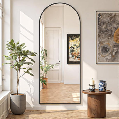 Mirror Full Length 65"x24" Full Body Floor Mirror with Stand, Shatterproof Glass, Aluminum Alloy Frame, Free Standing Wall Mounted or Leaning Arched Mirrors for Bedroom Living Room Entryway