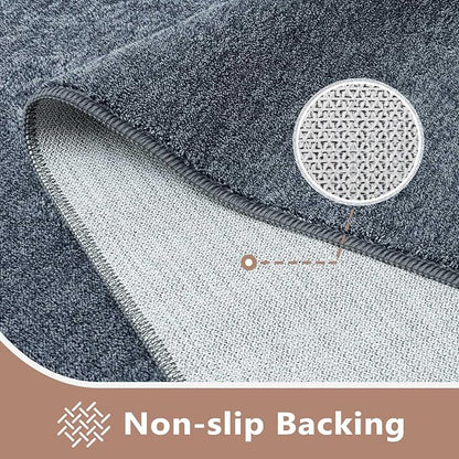FinRèc Low Pile 5x7 Washable Area Rugs for Bedroom Living Room, Thin Rug Solid Color, Non-Slip Carpet Indoor for Home Decor (Grey Blue/White)