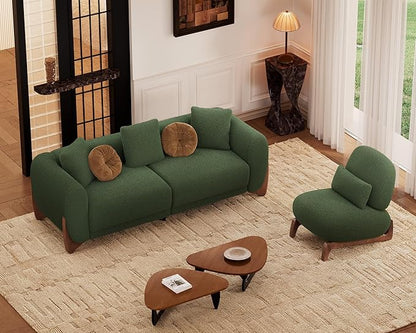 Morden Fort 2 Piece Cloud Couch Set, Modern Sherpa Boucle Sofa Set with Wood Legs, Skin-Friendly Minimalist Upholstered Comfy Couch Sofas for Living Room, 3-Seater Sofa & Tilt Back Chair, Green
