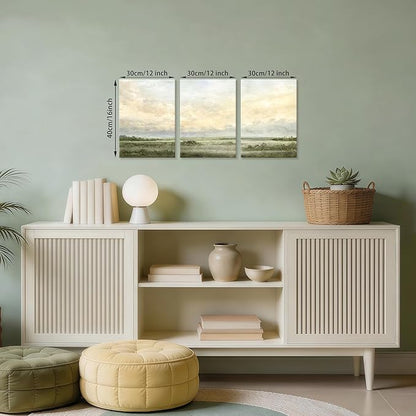 WENGTIAO Sage Green Wall Art Prints Set of 3 Abstract Landscape Canvas Paintings Nature Rustic Scenery Pictures Photos Minimalist Artwork Home Decor for Living Room Bedroom Office 12”x16”x3