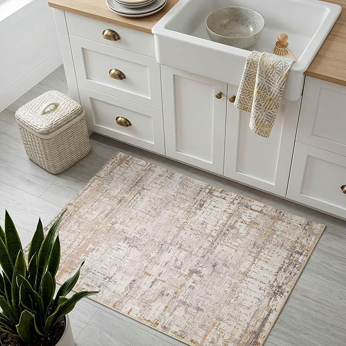 Rugxara 2x3 Entryway Rug,Door Mat Indoor Entrance, Washable Non Slip Kitchen Bathroom Rugs, Ultra-Thin Throw Small Rug for Front Door, Beige Grey