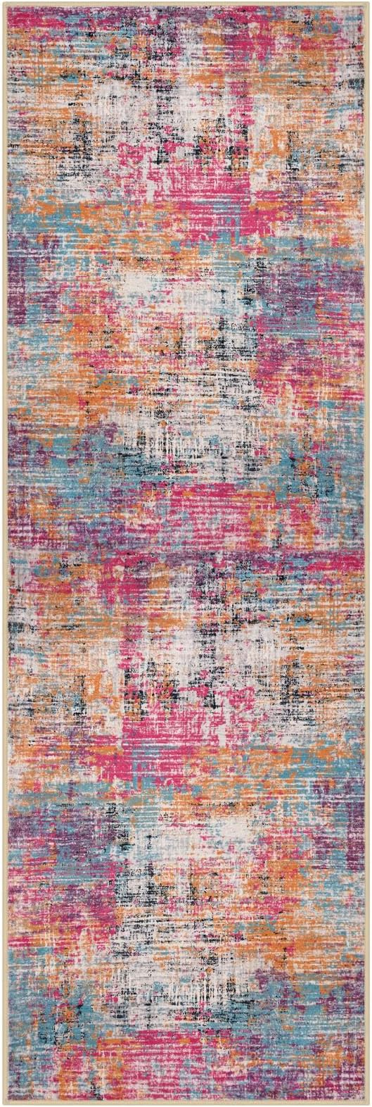 KILOCOCO Modern Abstract Runner Rug 2x6 ft Washable Hallway Runner Rug Non Slip Soft Pinted Kitchen Runners for Hallways Entryway Bedside Laundry Room Floor Runners, Pink/Orange/Blue