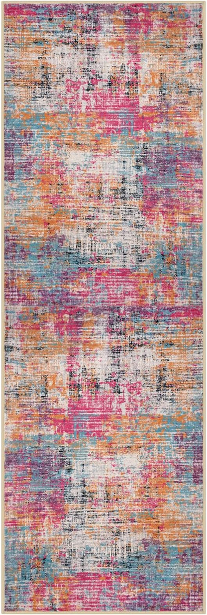 KILOCOCO Modern Abstract Runner Rug 2x6 ft Washable Hallway Runner Rug Non Slip Soft Pinted Kitchen Runners for Hallways Entryway Bedside Laundry Room Floor Runners, Pink/Orange/Blue